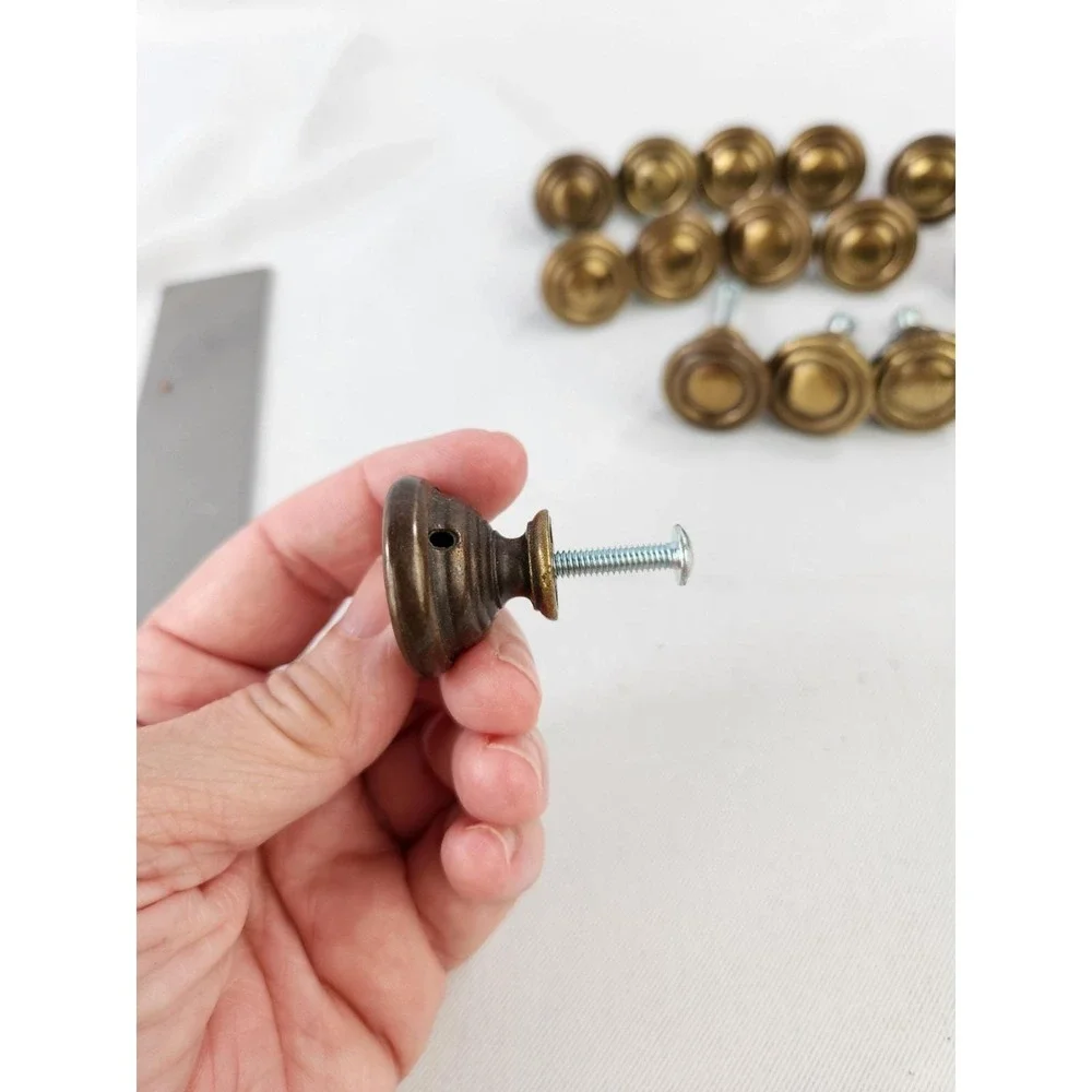 15 Vintage CABINET Knobs Pull Antique Brass Finish Drawer Round Handle